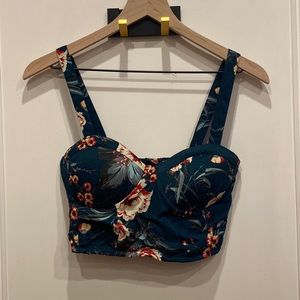 Deep Turquoise Tropical Flower Top🌺